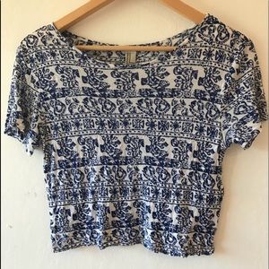 Blue and White printed Crop Top from Forever 21